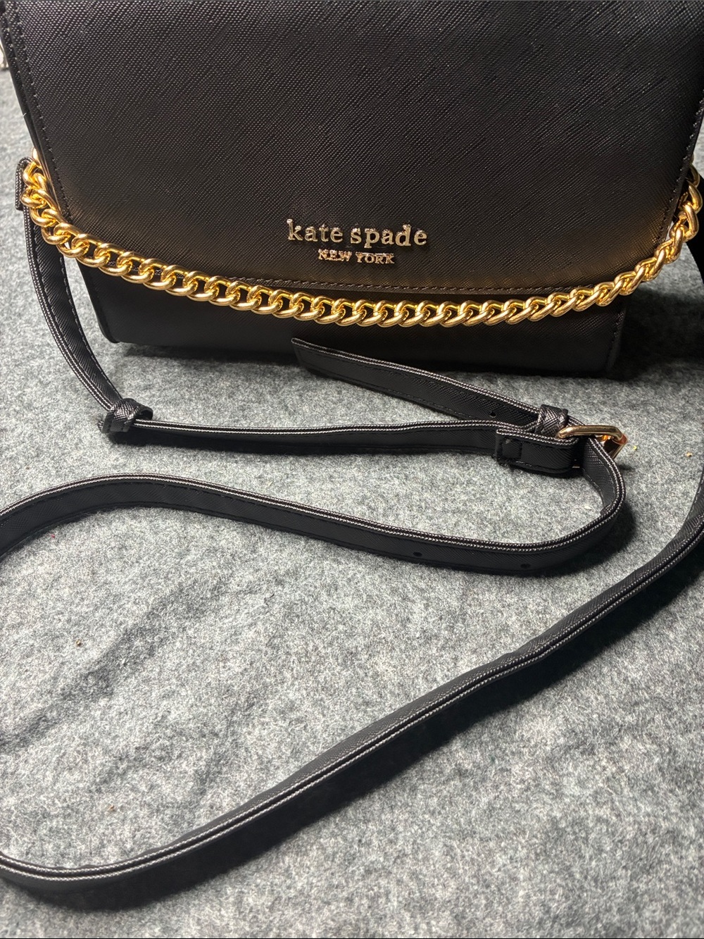 kate spade Black Saffiano Leather Crossbody with Gold Chain